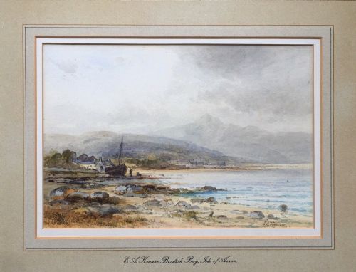 fig 1. E A KRAUSE Signed early 20th Century Original Watercolour Painting Brodick Bay, Arran Isle Scotland
