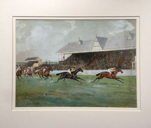 fig 1. John Beer Signed 1902 Newmarket Biennial Stakes Original Antique Watercolour Painting