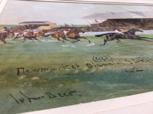 fig 2. John Beer Signed 1902 Newmarket Biennial Stakes Original Antique Watercolour Painting