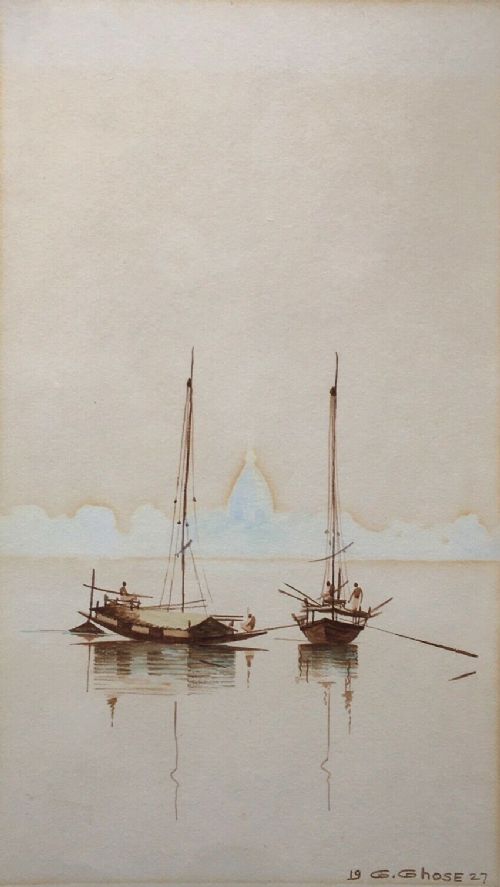 Gopal Ghose (G. Ghose) Signed India Indian Original Antique 1927 Watercolour Landscape Painting