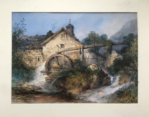 Thomas Colman Dibdin Original 19th Century Antique Watercolour Watermill Ambleside English Lake District Landscape