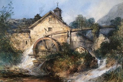 fig 1. Thomas Colman Dibdin Original 19th Century Antique Watercolour Watermill Ambleside English Lake District Landscape
