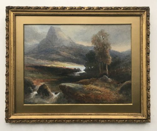 F W Booty Signed Original 19th Century Antique Watercolour Painting Loch Achray, Scotland Landscape