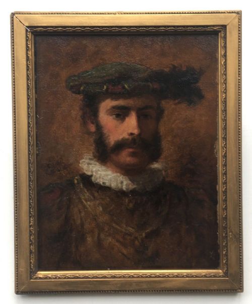 Elias M Bancroft 1873 Original 19th Century Antique Oil Painting on Board, Portrait of a Tudor Gentleman