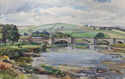 fig 1. WALTER CECIL HORSNELL Original 20th Century Watercolour Painting Burnsall River Wharfe Yorkshire Dales