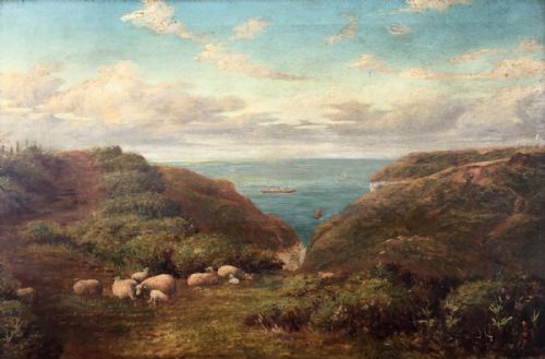 fig 1. Original English School Antique Oil Painting on Canvas Flamborough Yorkshire Landscape