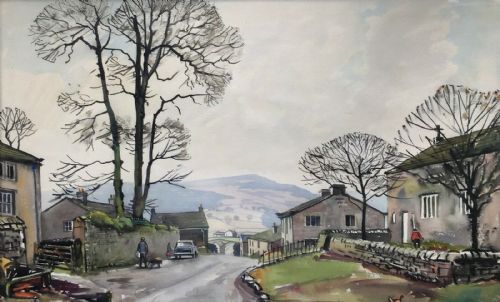Walter Cecil Horsnell Original 20th Century English Watercolour Painting Appletreewick Wharfedale Yorkshire Landscape