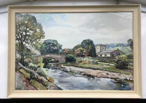 fig 1. WALTER CECIL HORSNELL Original English Vintage Watercolour Painting HUBBERHOLME LANGSTROTHDALE Yorkshire Landscape