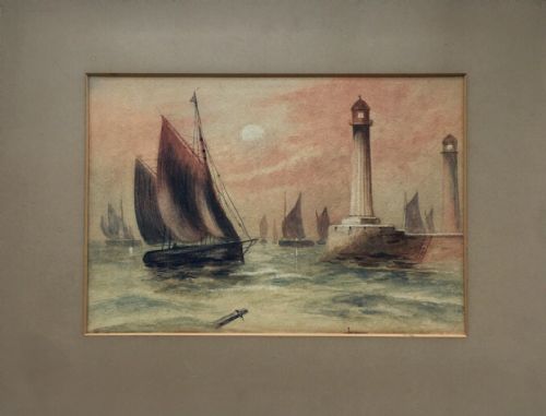 fig 1. Manner of Henry Barlow Carter Original Antique Watercolour Painting Boats Whitby Harbour