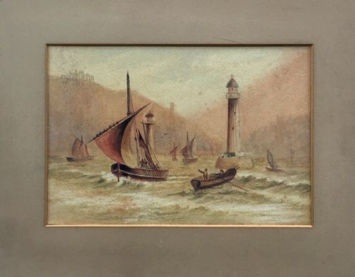 fig 1. Manner of Henry Barlow Carter Original Antique Watercolour Painting Boats Whitby Seascape