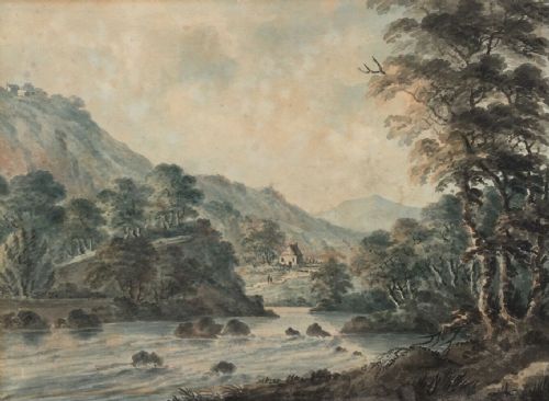 Manner of Thomas Walmsley Antique Watercolour Painting Picturesque Landscape Llangollen Denbighshire Wales