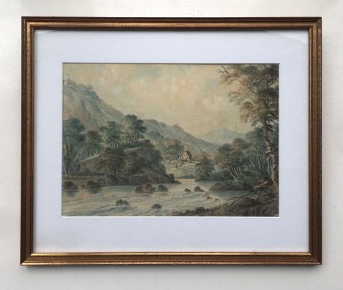 fig 1. Manner of THOMAS WALMSLEY Antique Watercolour Painting Picturesque Landscape Llangollen Denbighshire Wales