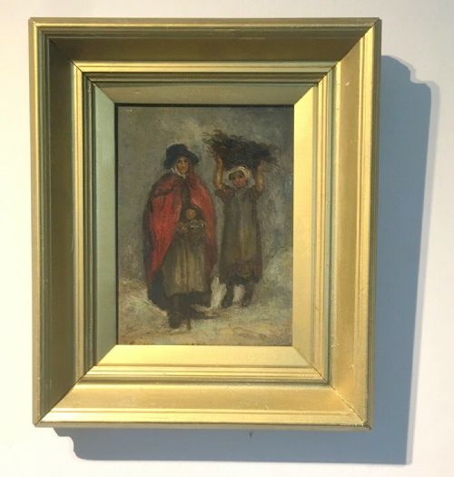 fig 1. Attributed to J Barker (Manner of John Joseph) Market Lady & Young Girl with Basket Original 19th Century Antique Oil Painting