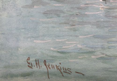 fig 1. George H Jenkins Signed Original Antique English Watercolour Painting Trawlers off Mt Batten Plymouth
