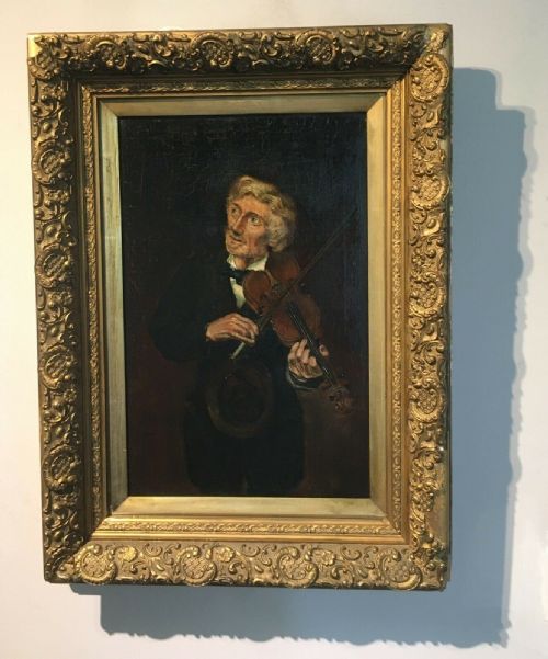 fig 1. Original Antique Oil Painting English School Portrait of a man Playing a Violin