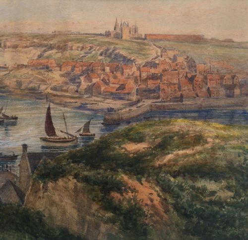 fig 1. Edward William Cooke RA 1811–1880  original 19th Century Antique English Watercolour Painting Whitby Harbour and Abbey