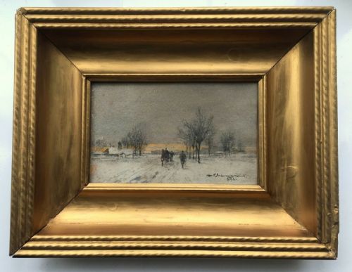 Theodor Von Ehrmanns Antique Paintings Near Vienna in Winter & Boats on Reverse