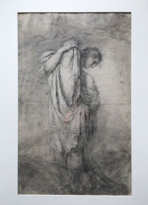 fig 1. Style of Gainsborough Dupont Original Antique early 19th Century Charcoal Portrait Study of a Draped Classical Figure
