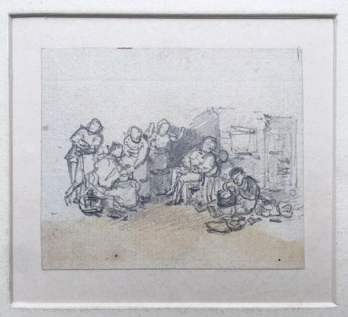 Attr. David Wilkie R.A. Original 19th Century Antique Pencil Drawing Study Figures Outside an Inn