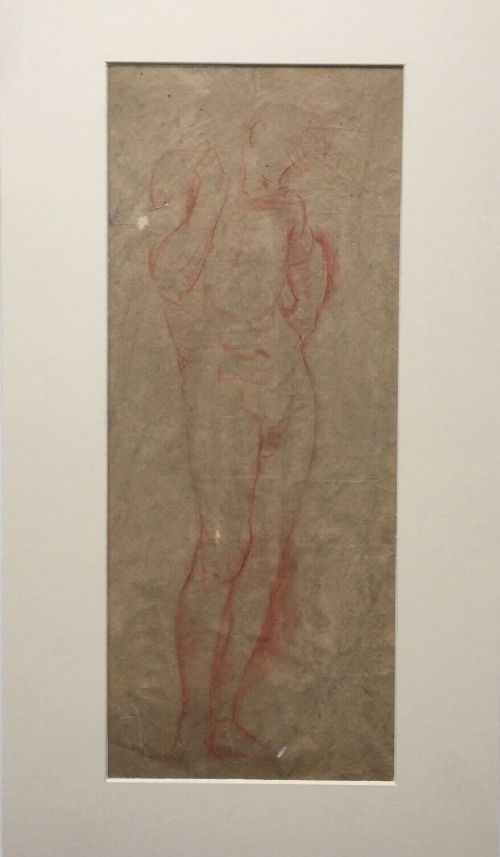 Dame Ethel Walker Original Antique Portrait Drawing in Red Chalk Male Life Study