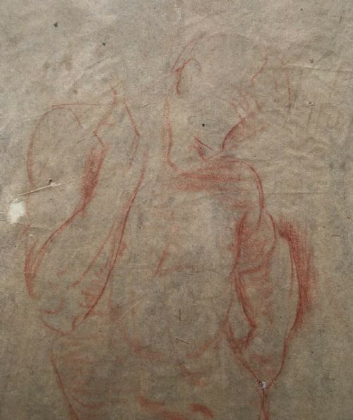 fig 1. DAME ETHEL WALKER Original Antique Portrait Drawing in Red Chalk Male Life Study