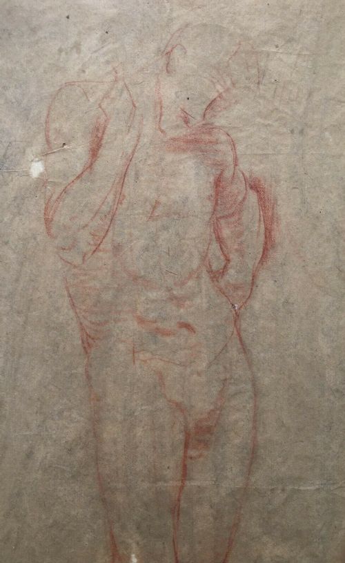 fig 2. DAME ETHEL WALKER Original Antique Portrait Drawing in Red Chalk Male Life Study