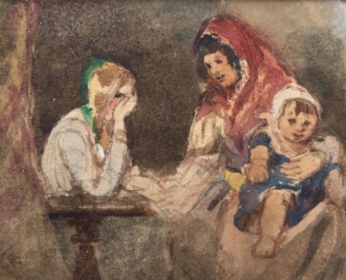 fig 1. FRANCIS WILLIAM TOPHAM O.W.S. Gypsy Fortune Teller Original 19th Century Watercolour Painting