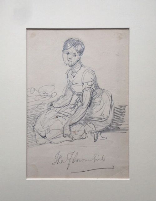 Sir George Hayter Original 19th Century Antique Portrait Pencil Drawing the Flower Girl