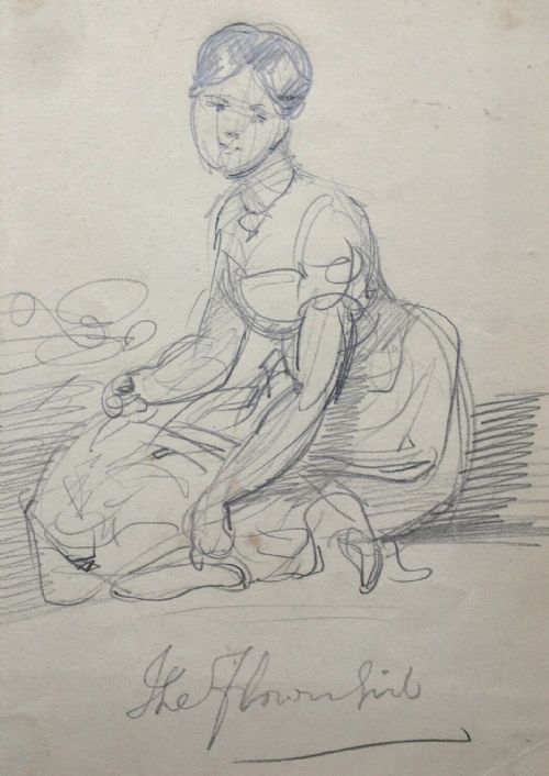 fig 1. Sir George Hayter Original 19th Century Antique Portrait Pencil Drawing The Flower Girl