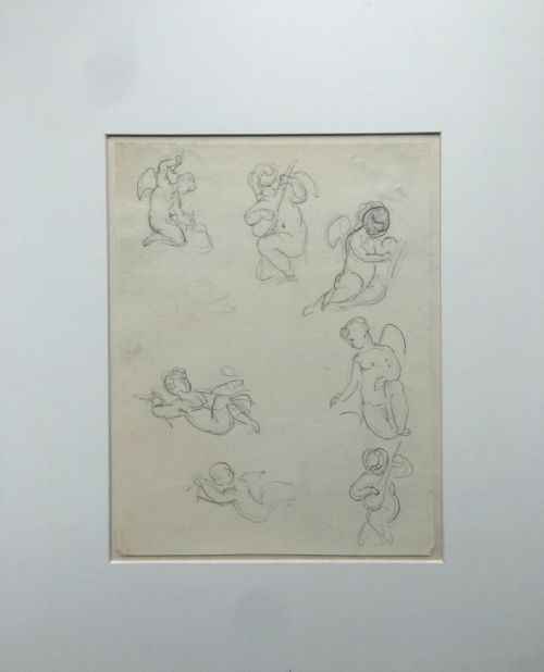 Sir George Hayter Original Antique Portrait Pencil Drawing Study of Cherubs