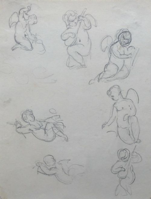 fig 1. Sir George Hayter Original Antique Portrait Pencil Drawing Study of Cherubs