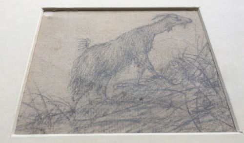 fig 1. Attributed ROBERT HILLS Original Antique Pencil Drawing Miniature Study of a Goat