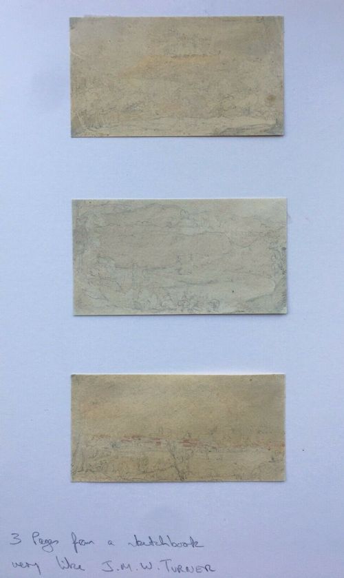 Manner J M W Turner Original 19th Century Antique Sketch Book Studies 3 X Pencil Drawings in a Mount
