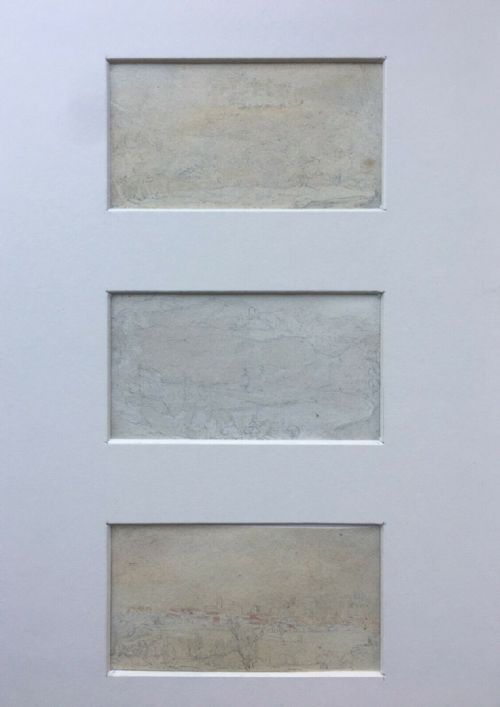 fig 1. Manner J M W Turner Original 19th Century Antique Sketch book Studies 3 x Pencil Drawings in a Mount