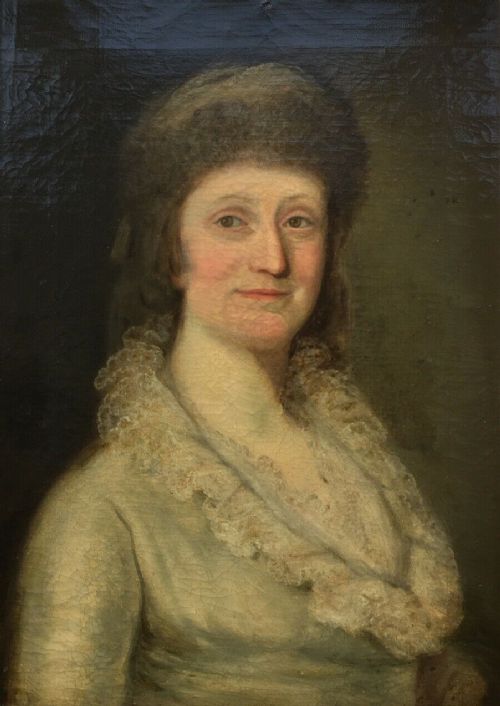 fig 1. Follower of Thomas Gainsborough Original 18th Century English Antique Oil Painting of Lady in a White Dress