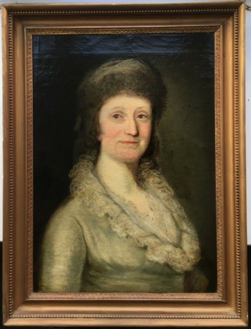 fig 2. Follower of Thomas Gainsborough Original 18th Century English Antique Oil Painting of Lady in a White Dress