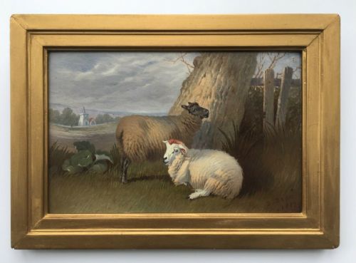 fig 1. Original Signed 19th Century English School Antique Oil Painting Sheep Landscape