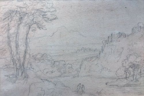 fig 1. Rev William Gilpin Original Pencil Sketch Preparatory Study Picturesque Landscape & Figures Studio Stamp