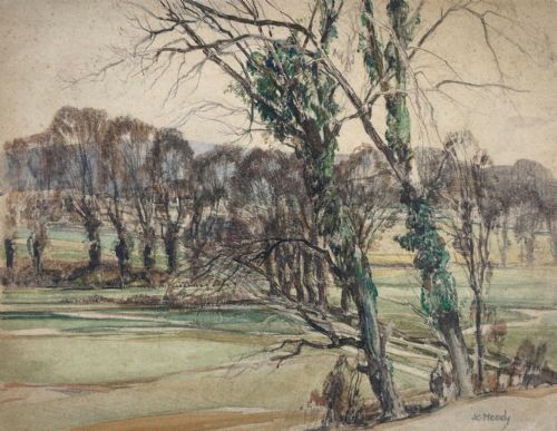 John Charles Moody Signed Original Vintage English Early 20th Century Watercolour Painting Tree Landscape
