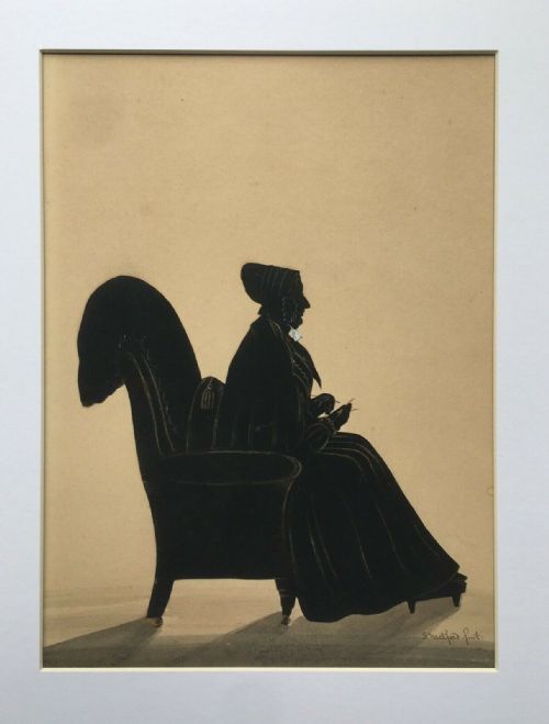 fig 1. SAMUEL METFORD of SOMERSET Signed Original 19th Century Antique Watercolour Cut Silhouette of a Seated Lady