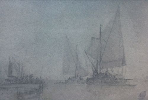 Attributed to Sir Augustus Wall Callcott Early 19th Century Original Antique Pencil Drawing of a Coastal Scene