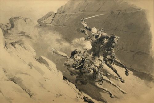 fig 2. Quinto Cenni (1845-1917) Original Antique Study 1880 Khyber Pass Battle Scene