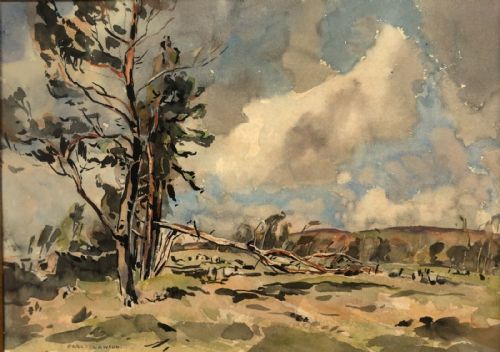 fig 1. Fred Lawson Signed Original early 20th Century Watercolour Painting Yorkshire Dales Tree Landscape