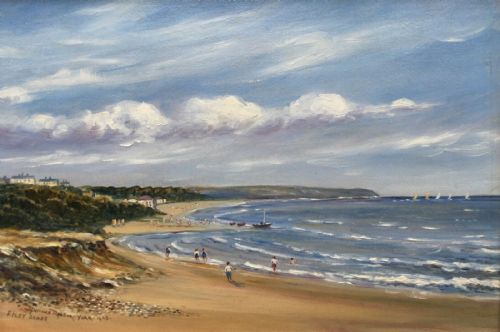 Sam Barnes Robson 1965 Signed Original Vintage English Oil Painting on Board Filey Sands North Yorkshire Coast