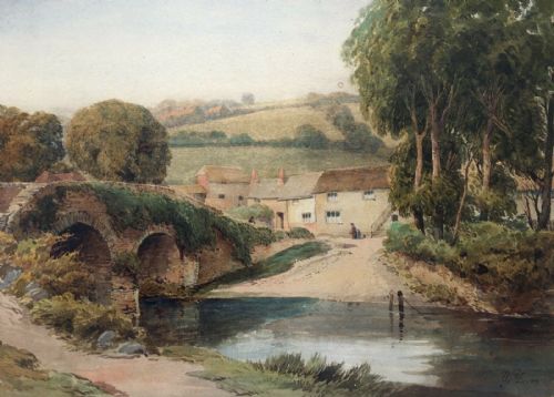 Monogrammed Original Watercolour Painting Yorkshire Pack Horse Bridge Landscape