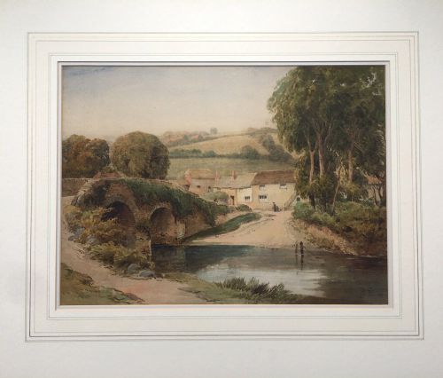 fig 1. Monogrammed Original Watercolour Painting Yorkshire Pack Horse Bridge Landscape 