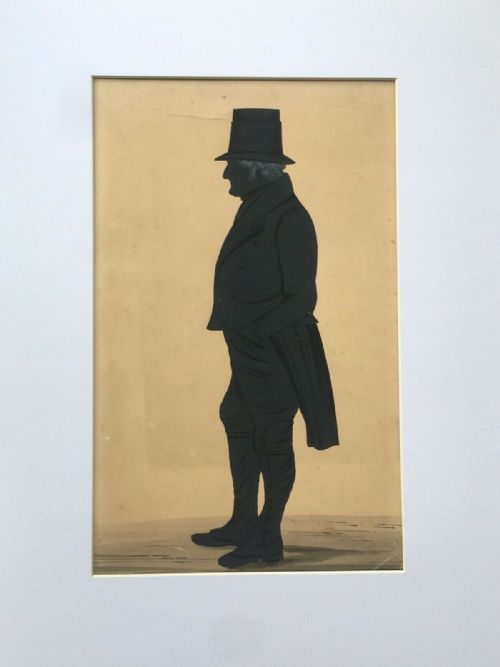 fig 1. Original Antique Watercolour & Cut Silhouette of English Gentleman, Titled Verso