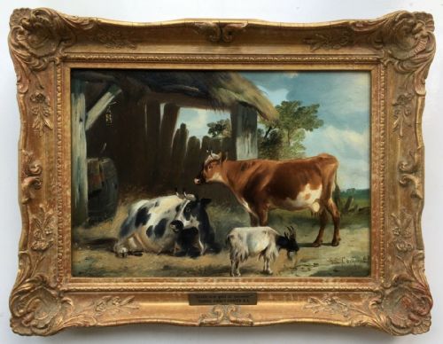 Attributed Thomas Sidney Cooper Ra Signed Original English Antique Oil Painting Cattle & Goat Landscape