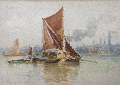 Edoardo De Martino Signed Original 19th Century Watercolour Painting English Port Seascape