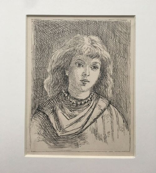 fig 1. Hugh Cameron Signed Original Antique Ink Pen Sketch Book Drawing of a Girl 